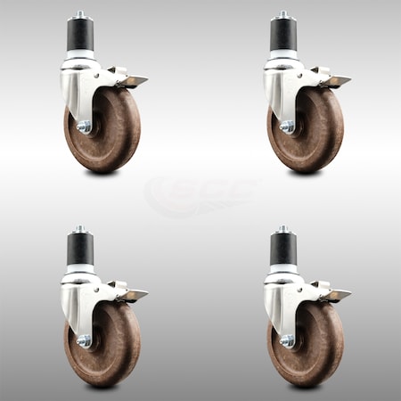 Service Caster 5 Inch 316SS High Temp Glass Filled Nylon 1-7/8 Inch Stem Caster Set Lock Brake SCC-SS316TTLEX20S514-GFNSHT-178-4